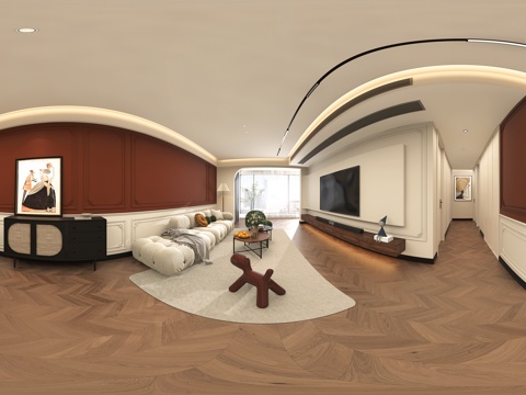  法式客餐厅全景效果图 