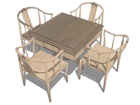 实木桌椅 实木椅子 实木桌子 椅子 桌子 麻将桌su模型