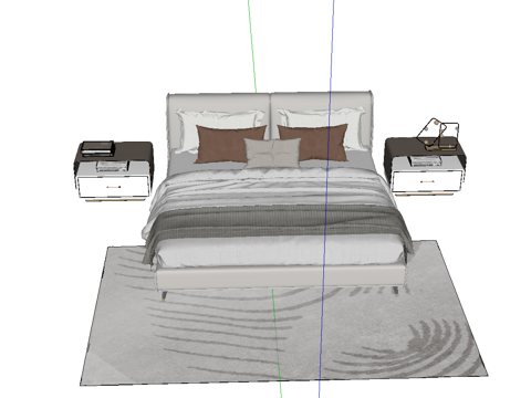 现代双人床_床头柜_地毯su模型