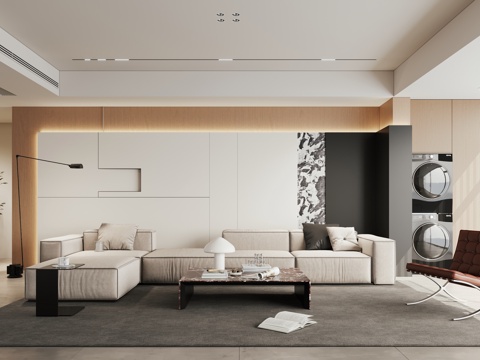  现代极简家居客厅 无主灯客厅 横厅3d模型 