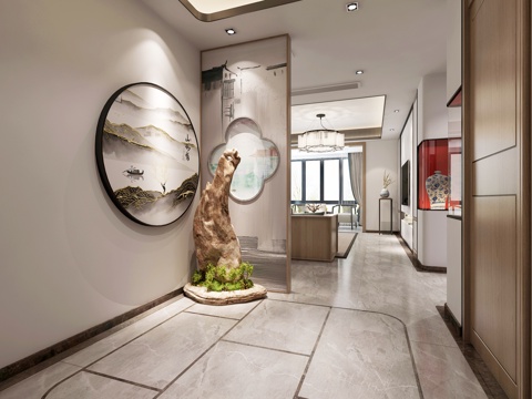  新中式客餐厅门厅茶室3d模型 