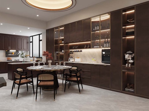  开放式厨房餐厅3d模型 