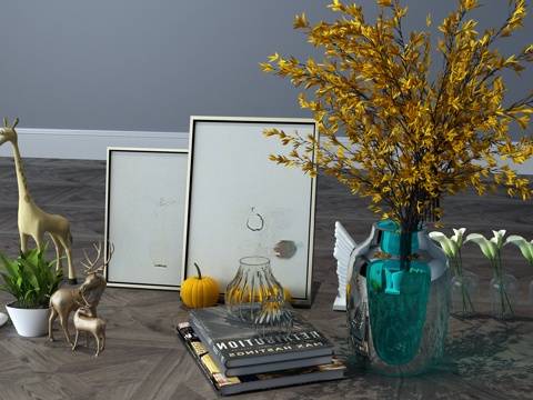  现代饰品摆件 花瓶 书籍 相框3d模型 