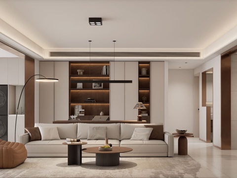 现代意式、极简、客厅、客餐厅、餐厅、开放式厨房su模型