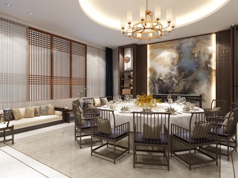  新中式现代新中式酒店包间3d模型 