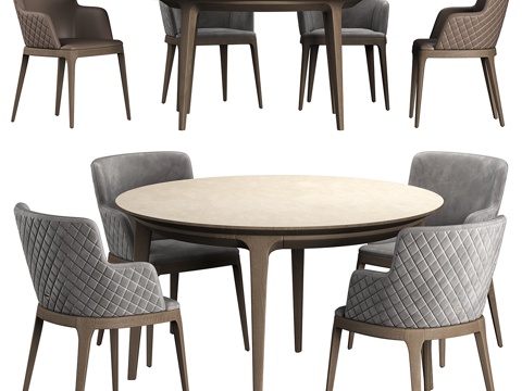  现代轻奢 Magda Couture 圆餐桌椅组合3d模型 