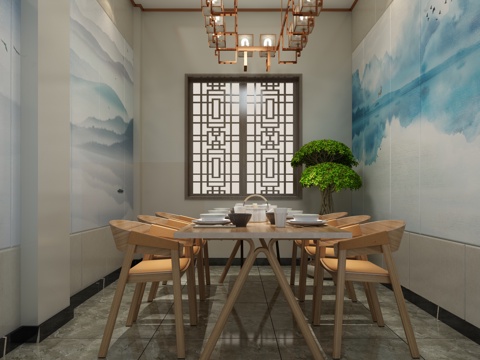  新中式现代新中式包间3d模型 