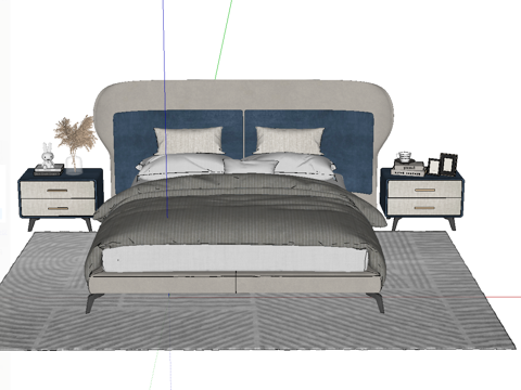 现代双人床_床头柜_地毯su模型