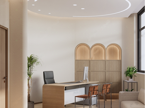 侘寂风经理办公室 办公桌椅 沙发组合su模型