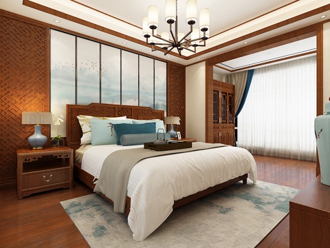  中式主卧次卧室 传统3d模型 