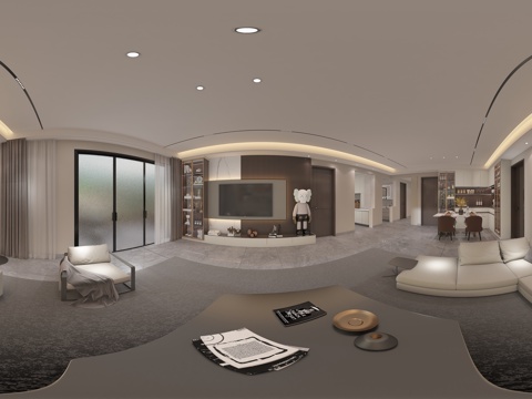  现代客餐厅 无主灯 电视背景墙 装饰画 摆件 餐桌椅组合 