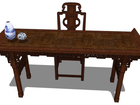 实木桌椅 实木椅子 实木桌子 椅子 桌子 书桌椅su模型