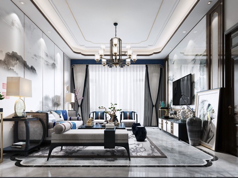  新中式客厅模型3d模型 