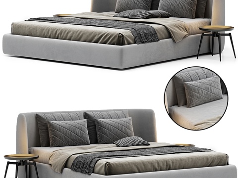  现代意式 Bonaldo 布艺双人床3d模型 