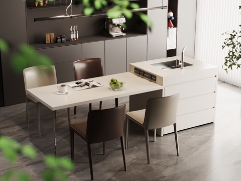 现代意式岛台 餐桌椅su模型