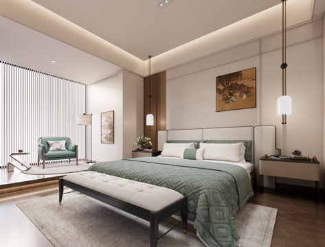 新中式中古主卧_新中式卧室_中式卧室_卧室_主卧_衣柜su模型