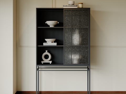  中古风储物柜 玄关柜 餐边柜 装饰柜 饰品摆件3d模型 