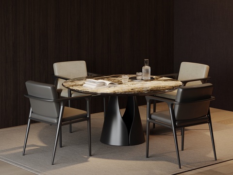 现代意式餐桌椅 圆桌su模型