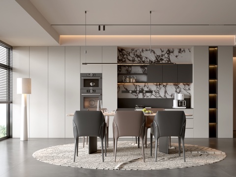  现代餐厅 现代餐边柜 餐桌椅组合 意式餐厅3d模型 