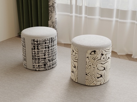 现代中古风换鞋凳 沙发凳su模型