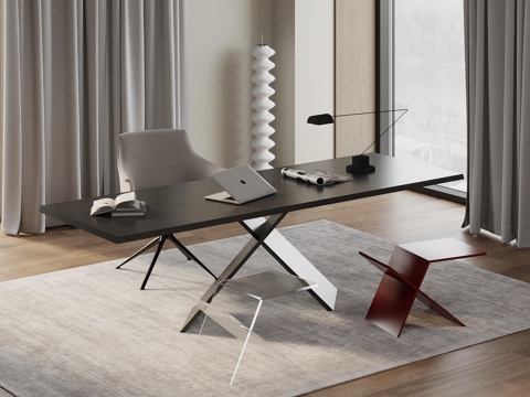 现代意式书桌椅 办公桌椅su模型