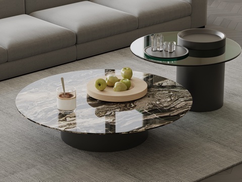  现代大理石茶几 圆形茶几 子母茶几3d模型 