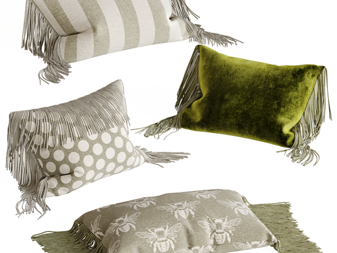  新中式流苏布艺装饰抱枕3d模型 