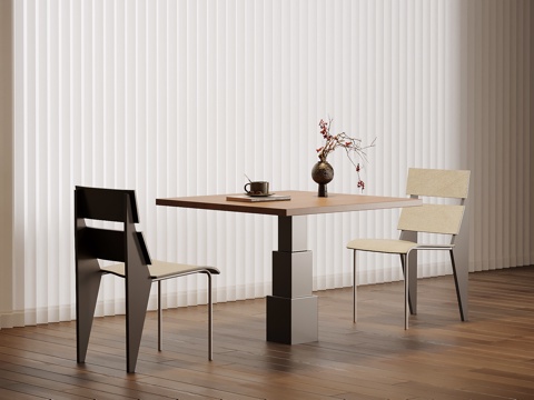 现代中古风休闲桌椅 洽谈桌椅su模型