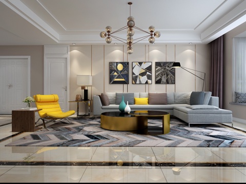  现代客厅 餐厅 沙发 茶几 电视柜 餐桌 餐椅 酒柜吊灯3d模型 