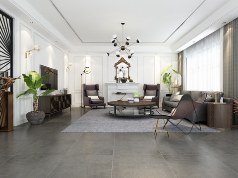  北欧客厅 餐厅 北欧 法式 后现代3d模型 