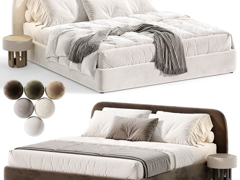  现代奶油风布艺双人床3d模型 