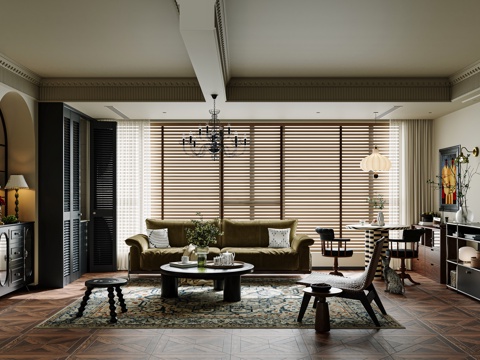 法式中古家居客厅 中古奶油风客厅 玄关柜 斗柜 USM边柜su模型