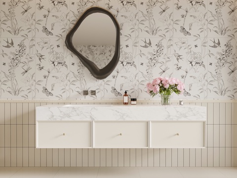 法式奶油风浴室柜 洗手台su模型