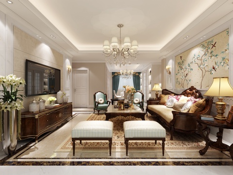  欧式古典现代欧式简欧客厅餐厅沙发模型3d模型 