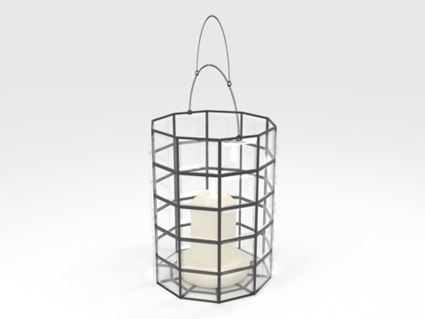  烛台 悬挂灯 玻璃罩 金属框架 蜡烛架3d模型 