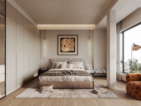 现代意式轻奢卧室su模型