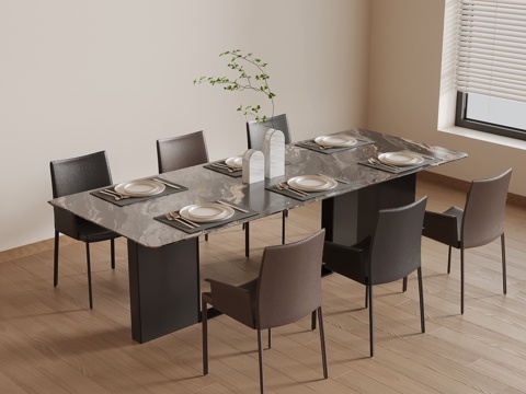 现代意式餐桌椅su模型