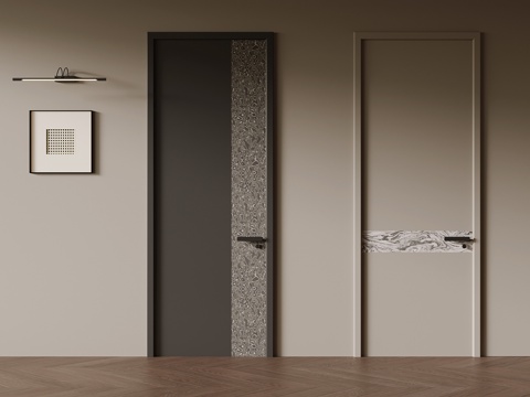 现代极简单开门 室内门su模型