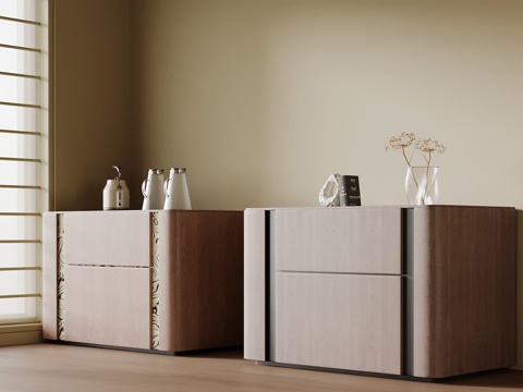 现代中古风餐边柜 备餐柜su模型