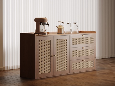 现代中古风餐边柜 备餐柜su模型