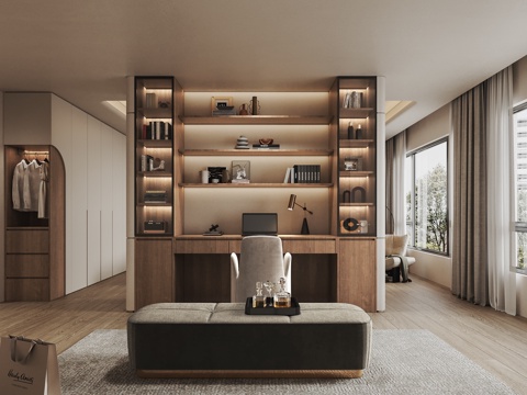  现代意式开放式书房3d模型 