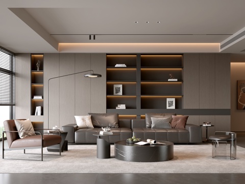  意式客厅 现代客厅 沙发背景墙 装饰柜 客厅背景 组合沙发3d模型 