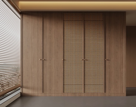 新中式衣柜 藤编柜门su模型