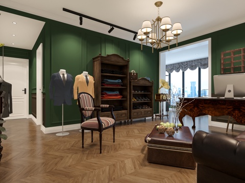  美式客厅服装店3d模型 