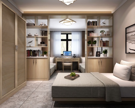  现代宿舍 床 书桌书柜衣柜 挂画 吸顶灯3d模型 