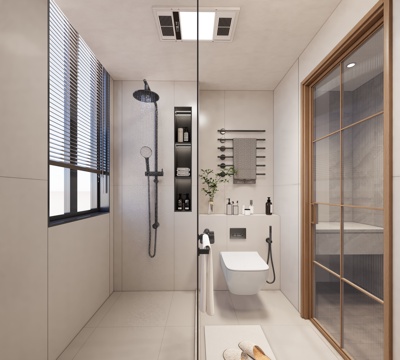 现代极简卫生间_干湿分离卫生间_现代卫生间_卫生间_玻璃隔断su模型