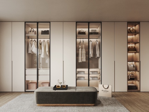 现代意式轻奢衣帽间su模型