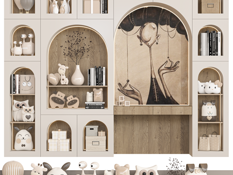  现代侘寂儿童书柜 儿童装饰柜3d模型 