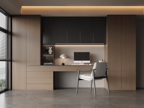 现代意式书柜 书桌椅su模型