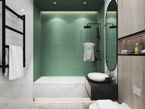  现代卫生间 马桶 浴缸 洗手台 隔断3d模型 